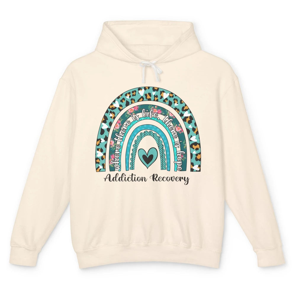 Addiction Recovery Awareness Rainbow Ribbon Blue Leopard Unisex Lightweight Hoodie