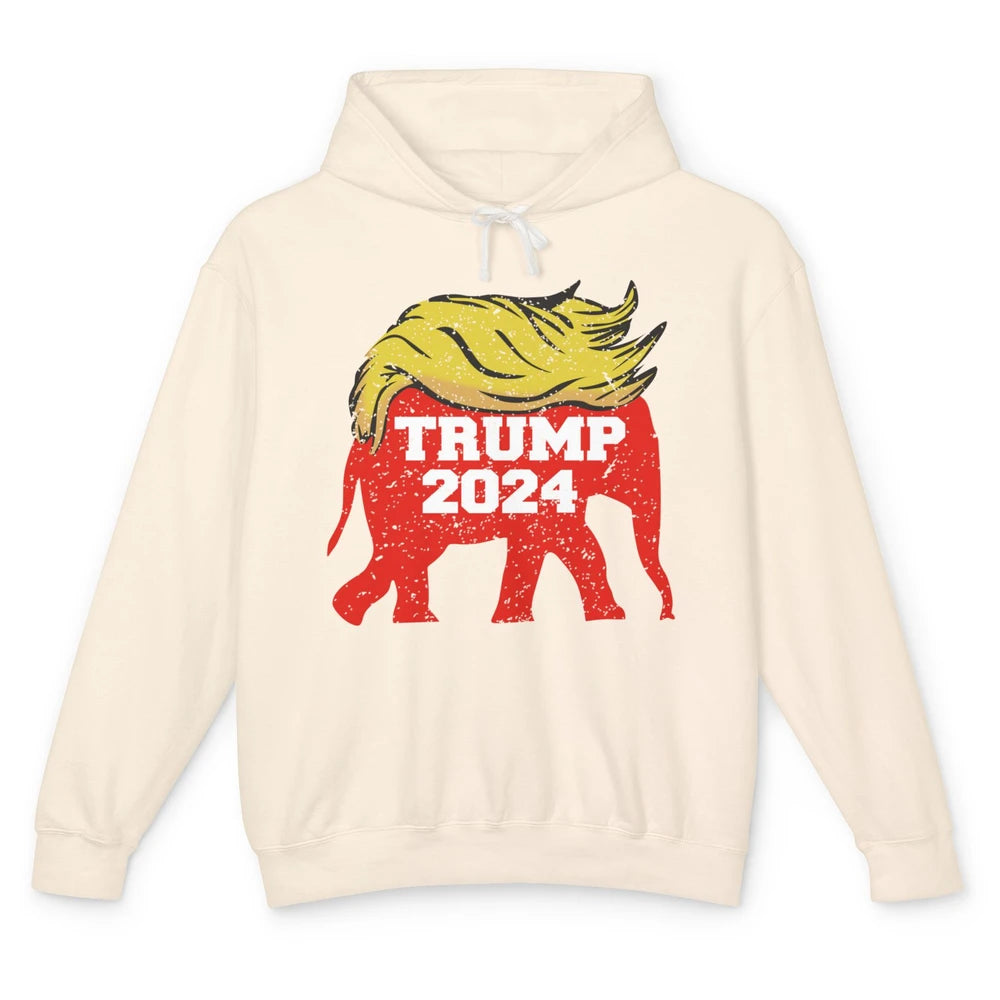 Trump 2024 Republican Elephant With Trump Hair Funny Trump Unisex Lightweight Hoodie