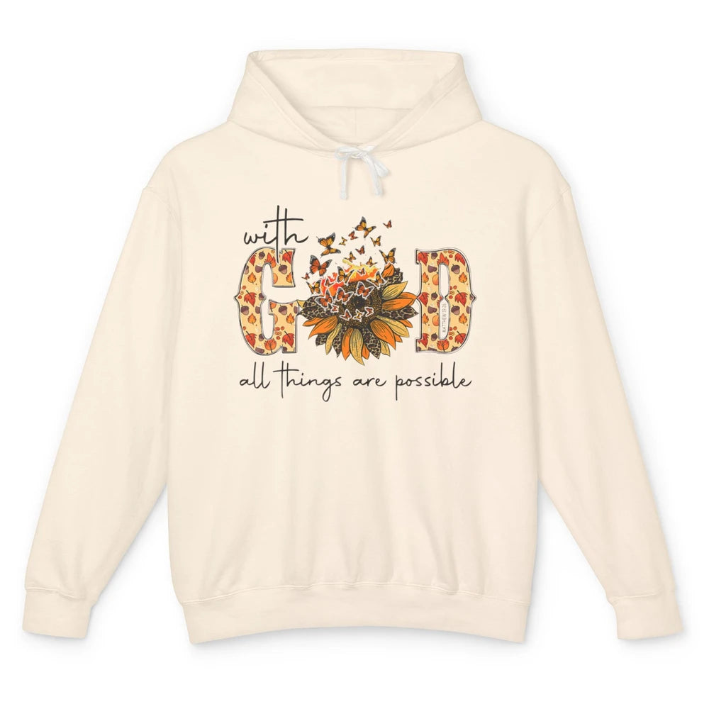 Sunflower With God All Things Possible Christian Bible Fall Unisex Lightweight Hoodie