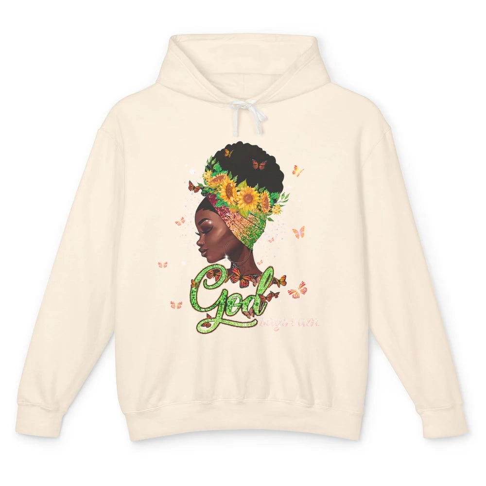 Sunflower Black Girl God Says I Am Butterflies Afro Woman Unisex Lightweight Hoodie