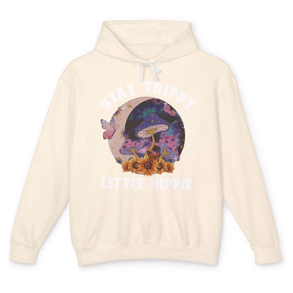 Stay Trippy Little Hippie Mushroom Sunflower Plant Retro Unisex Lightweight Hoodie