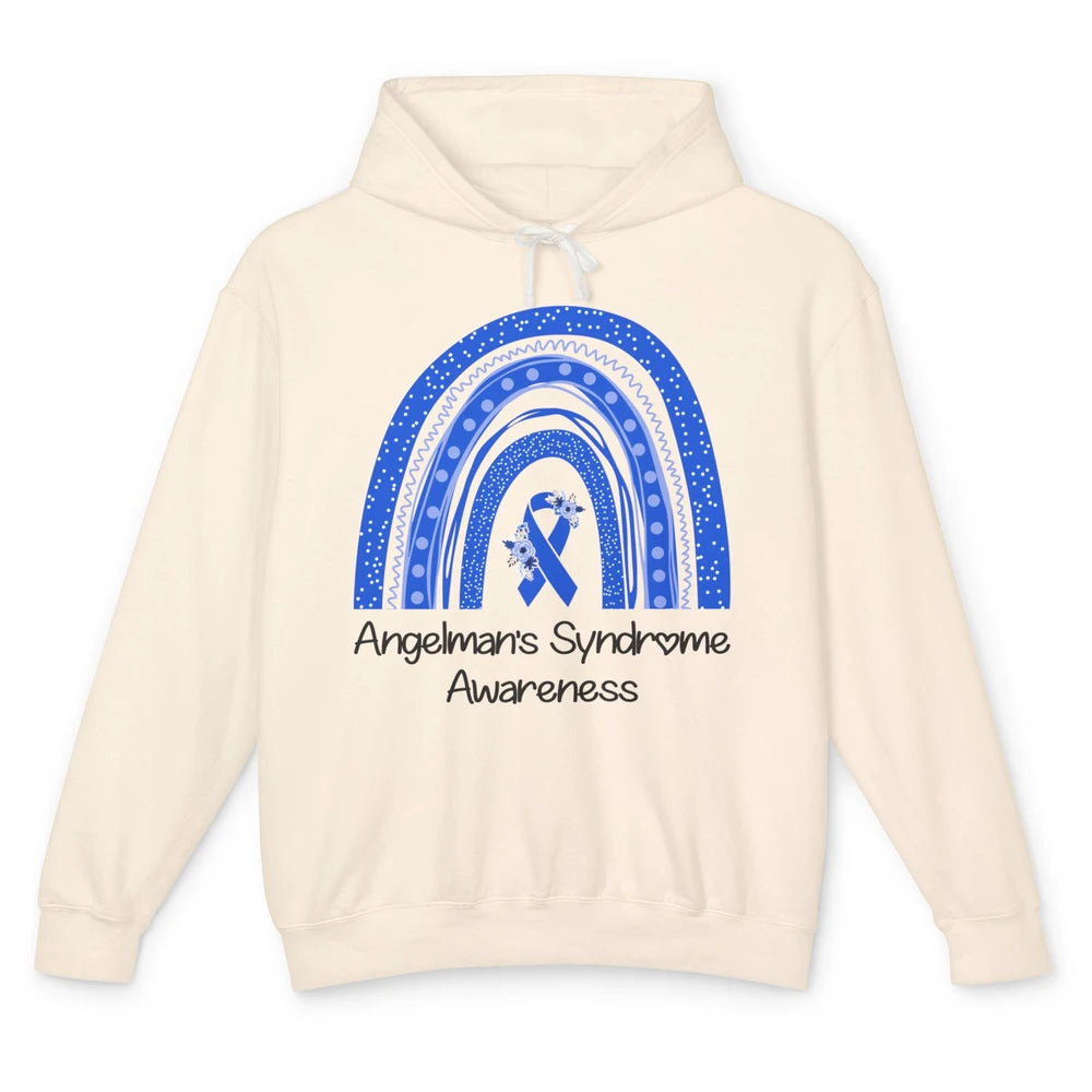 We Wear Blue Angelman's Syndrome Floral Blue Ribbon Rainbow Unisex Lightweight Hoodie