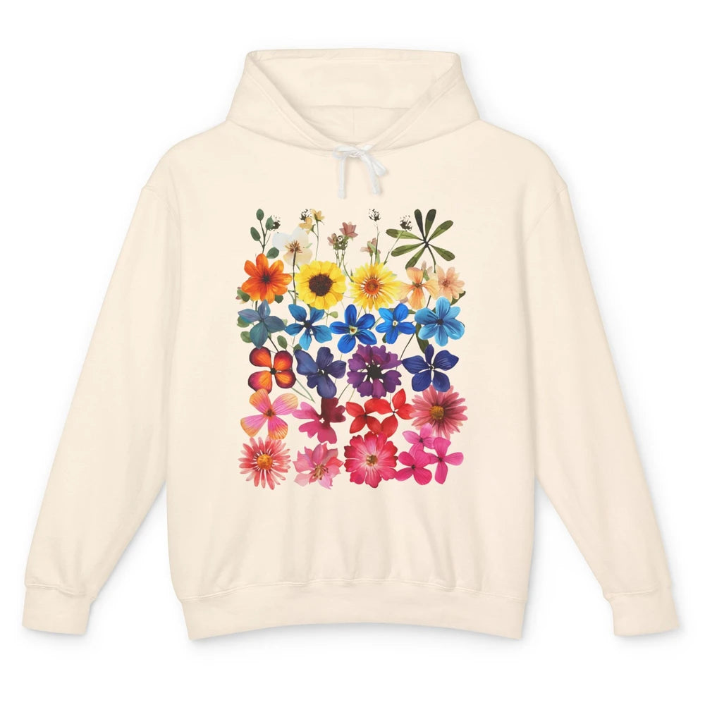 Vintage Pressed Flowers Plant Botanical Garden Wildflower Unisex Lightweight Hoodie