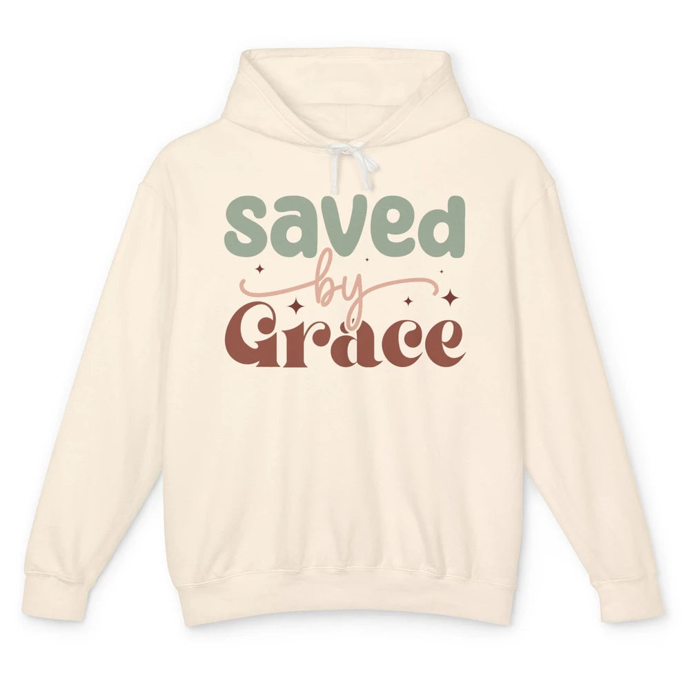 Boho Saved By Grace Jesus Christian Bible Verse Aesthetic Unisex Lightweight Hoodie