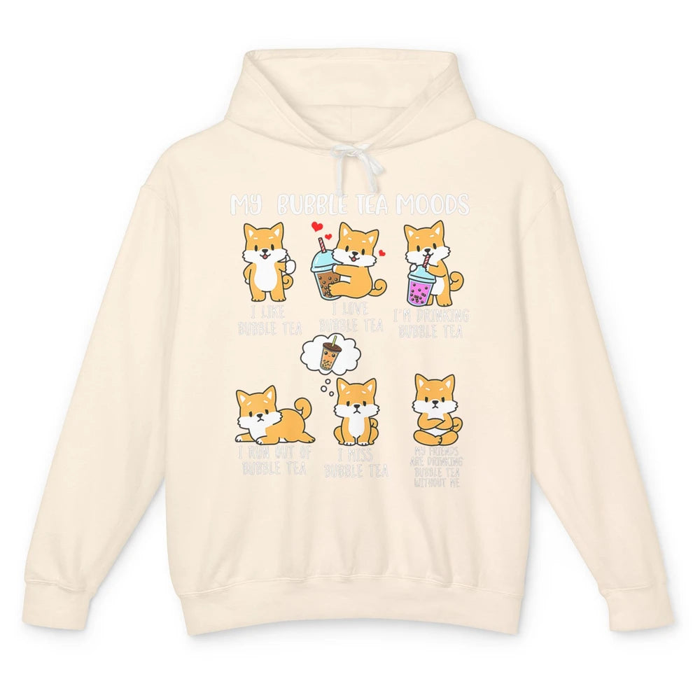 Funny Shiba Inu Bubble Tea Mood Dog Kawaii Cute Puppy Anime Unisex Lightweight Hoodie