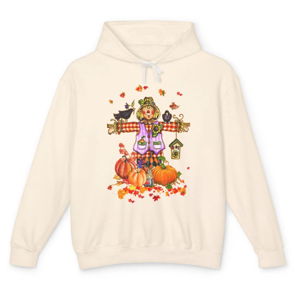 Scarecrow Autumn Hello Fall Pumpkin Thanksgiving Halloween Unisex Lightweight Hoodie