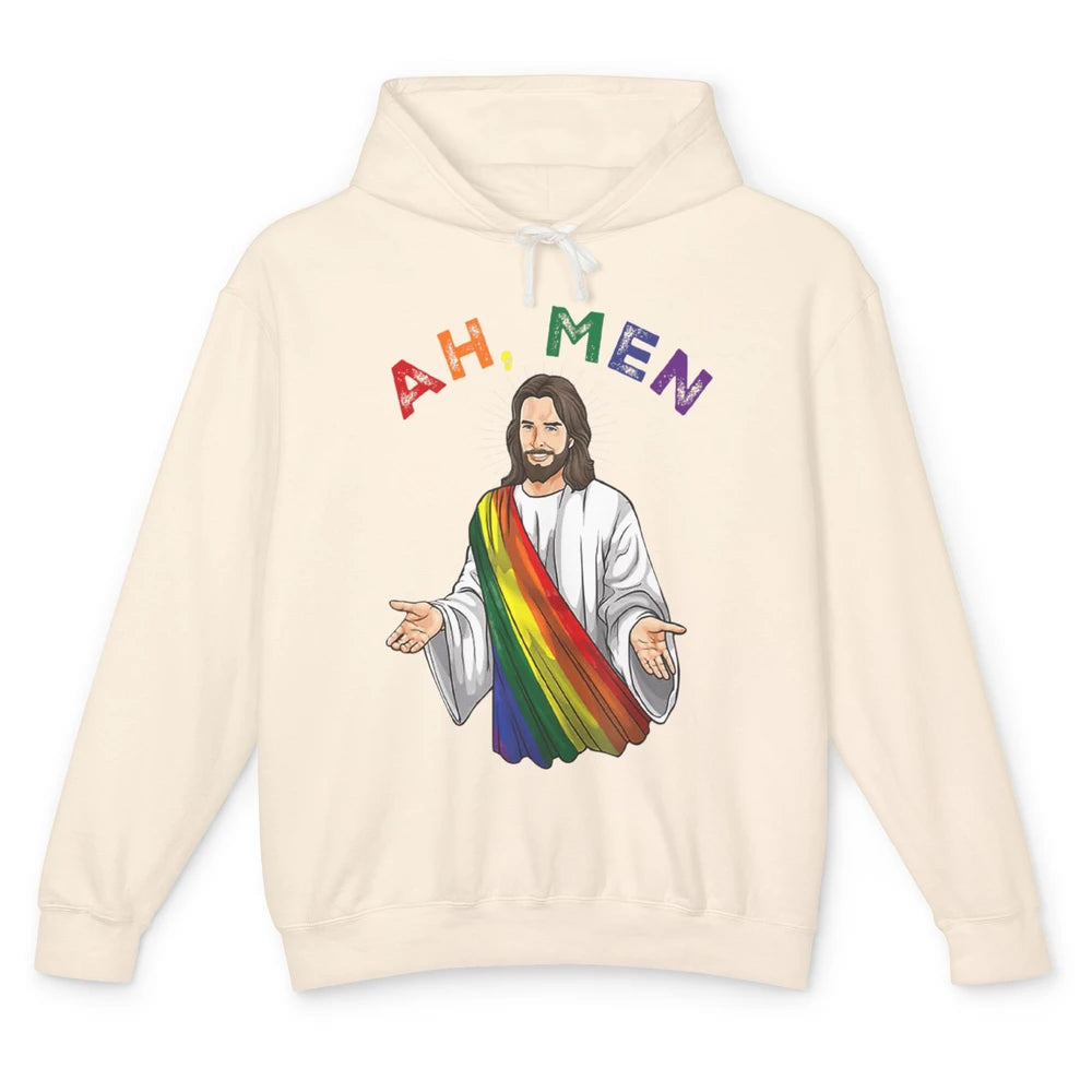 Ah Men LGBT Gay Pride Jesus Christian God Rainbow Flag Love Unisex Lightweight Hoodie