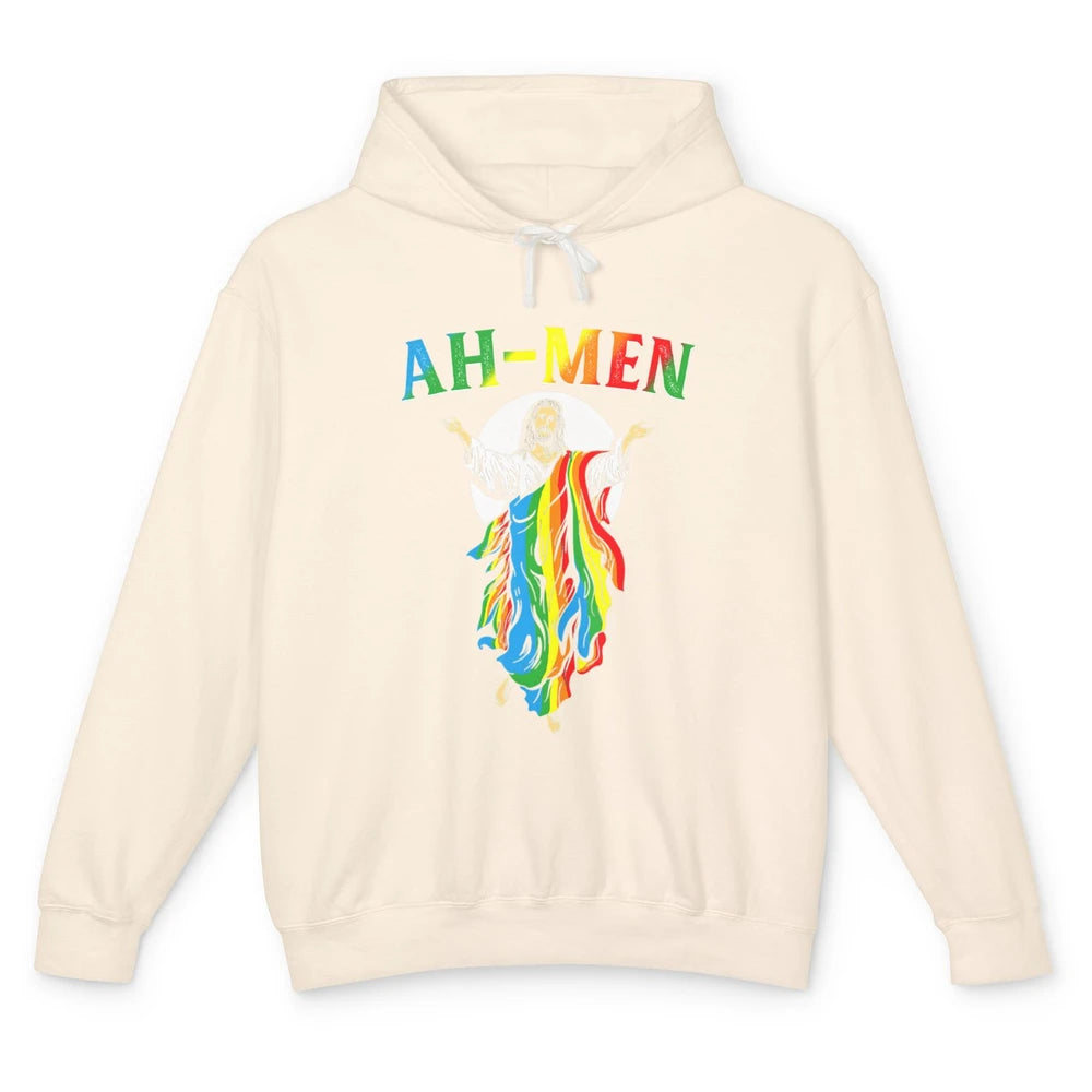 Ah Men LGBT Gay Pride Jesus Christian God Rainbow Flag Love Unisex Lightweight Hoodie