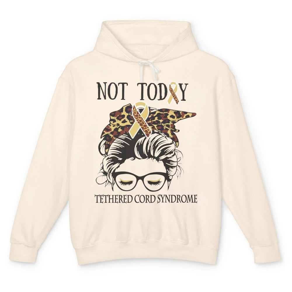 Not Today Tethered Cord Syndrome Ribbon Leopard Messy Bun Unisex Lightweight Hoodie