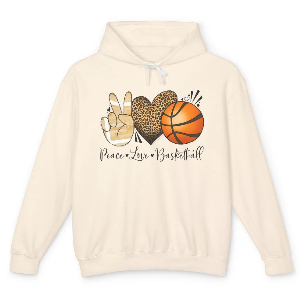 Peace Love Basketball Leopard Heart Basketball Lovers Gift Unisex Lightweight Hoodie