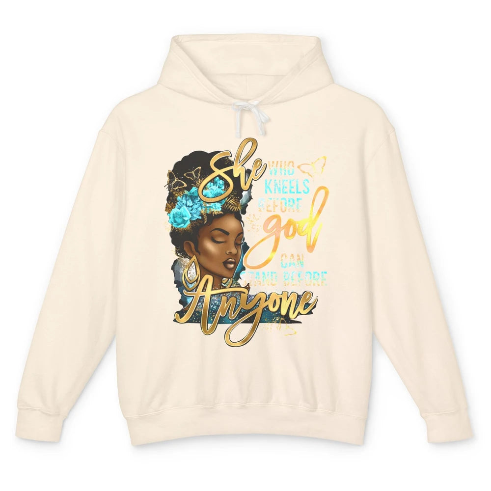 Black Girl She Who Kneels Before God Christian Afro Women Unisex Lightweight Hoodie