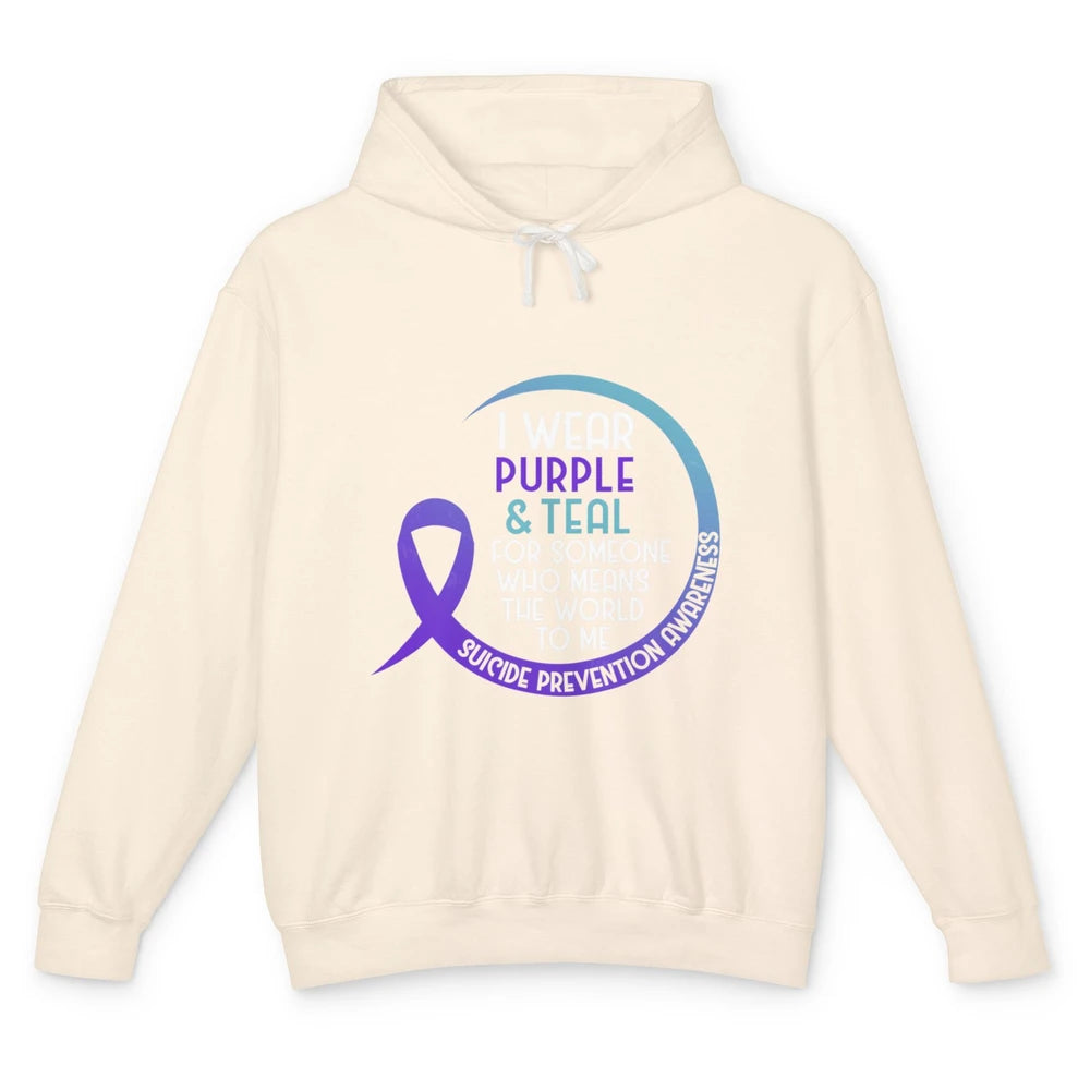 Wear Purple And Teal Ribbon Warrior Suicide Prevention Month Unisex Lightweight Hoodie