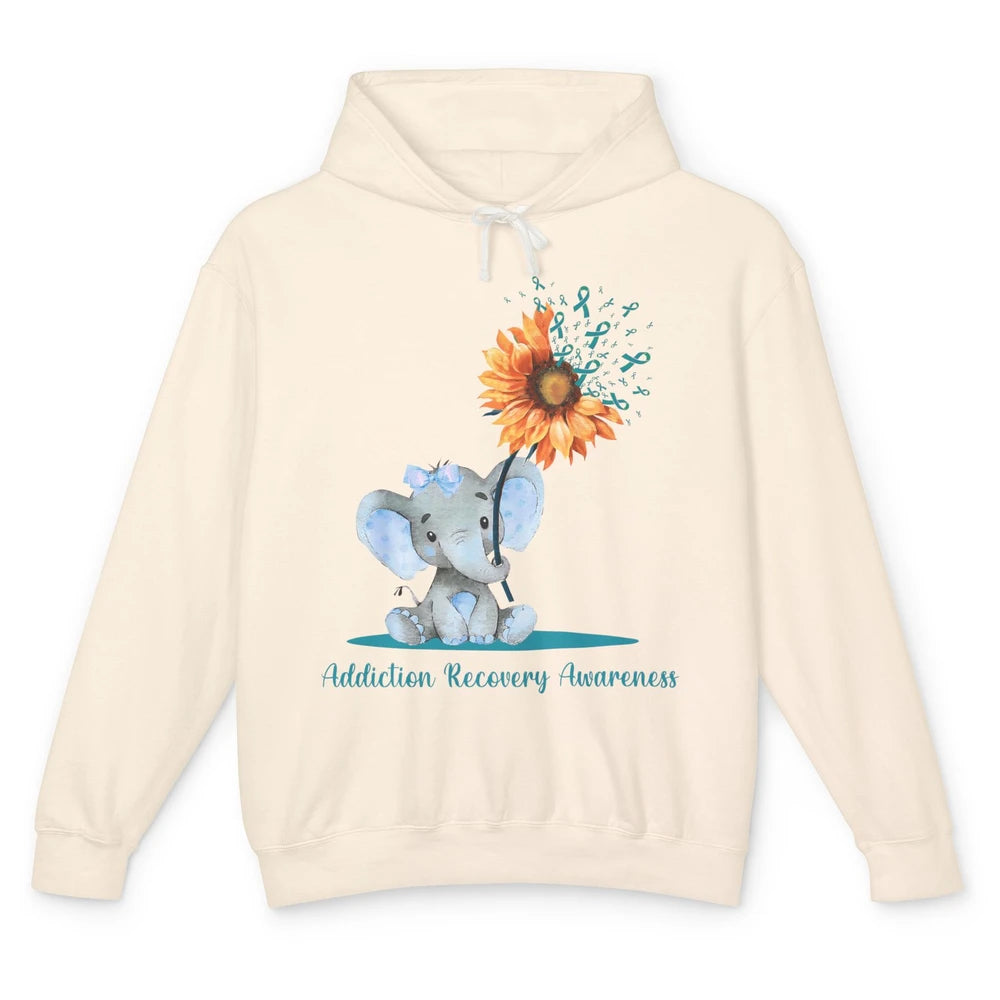 Addiction Recovery Awareness Teal Ribbon Baby Elephant Daisy Unisex Lightweight Hoodie