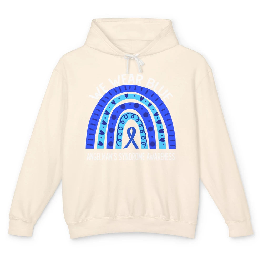 We Wear Blue For Angelman's Syndrome Blue Ribbon Rainbow Unisex Lightweight Hoodie