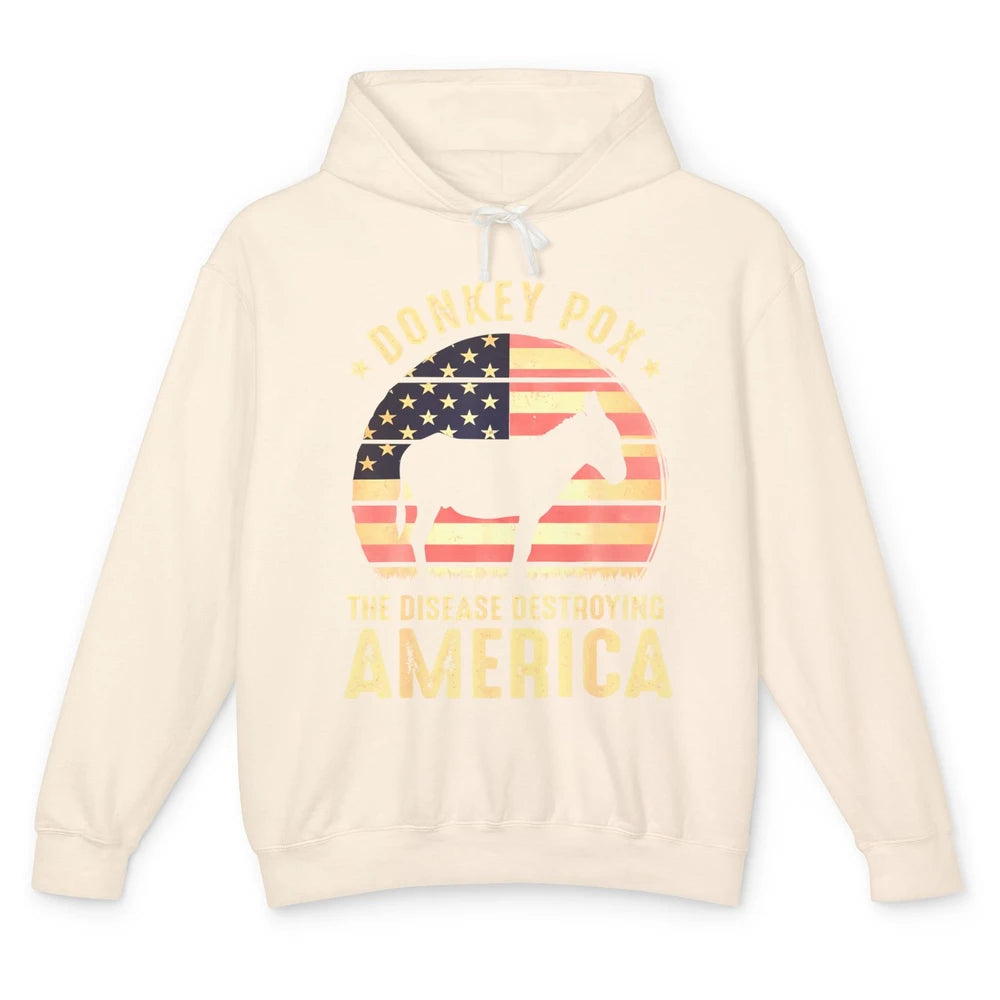 Vintage Donkey Pox The Disease Destroying America Usa Flag Unisex Lightweight Hoodie