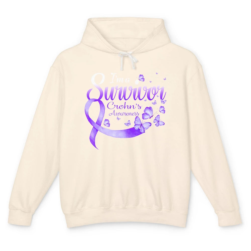 Survivor Butterfly Ribbon Warrior Crohns Disease Awareness Unisex Lightweight Hoodie