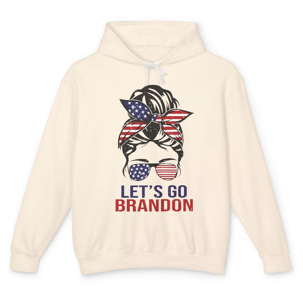 Retro US Flag Messy Bun Lets Go Brandon Conservative Liberal Unisex Lightweight Hoodie