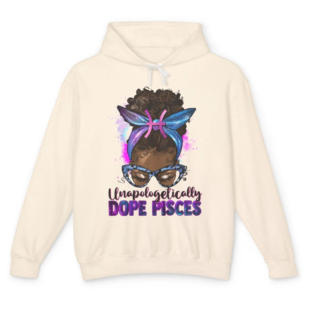 Unapologetically Dope Pisces Zodiac Leopard Afro Messy Bun Unisex Lightweight Hoodie