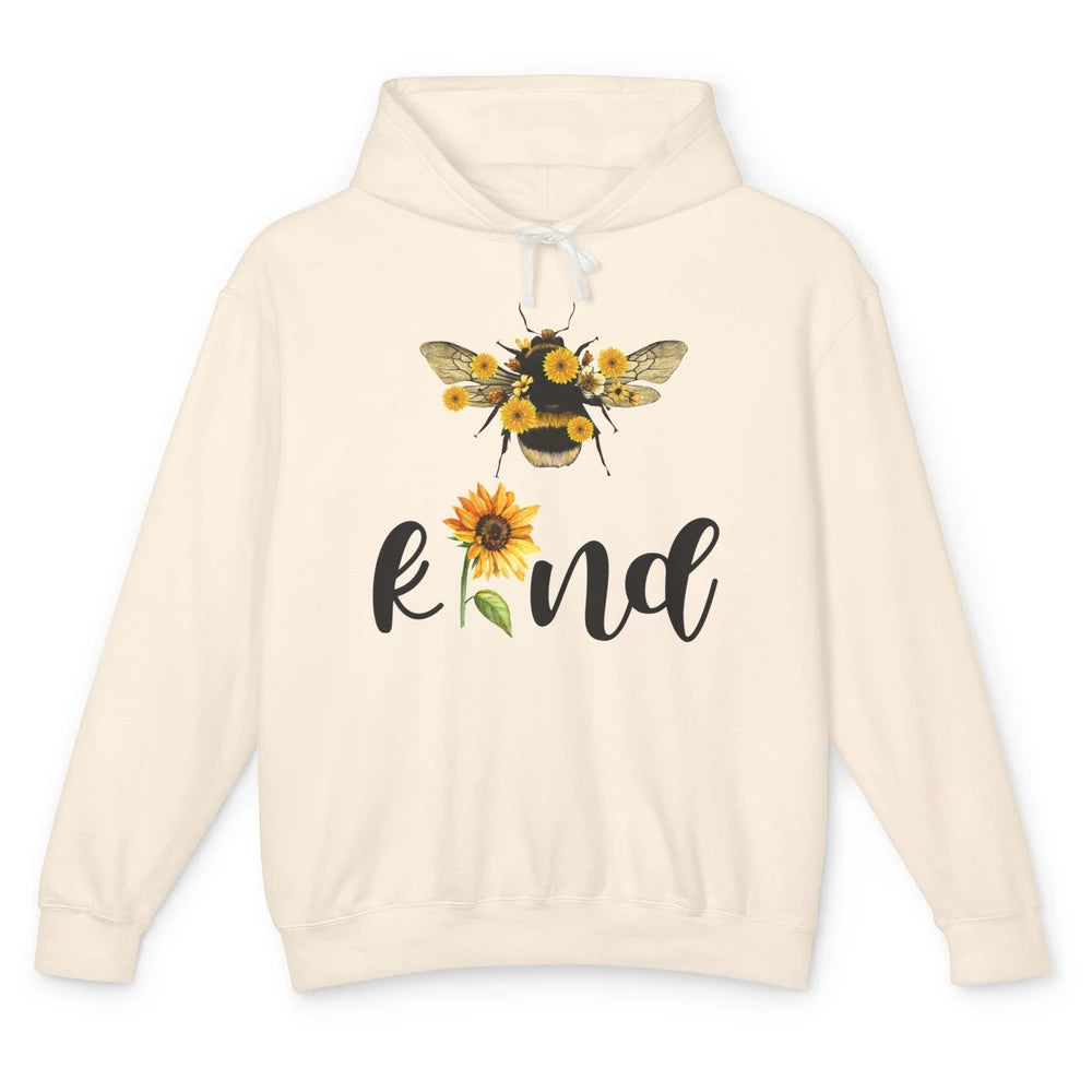 Bee Kind Be Cute Graphic Sunflower Inspirational Sayings Unisex Lightweight Hoodie