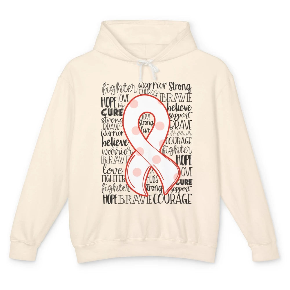 Hyperparathyroidism Awareness Red White Ribbon Hope Love Unisex Lightweight Hoodie