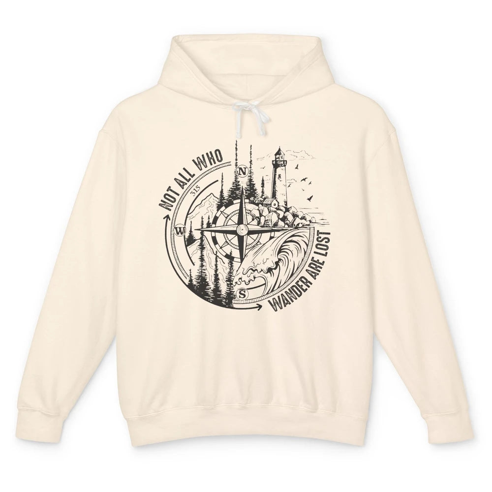 Retro Mountain Adventure Compass Not All Who Wander Are Lost Unisex Lightweight Hoodie