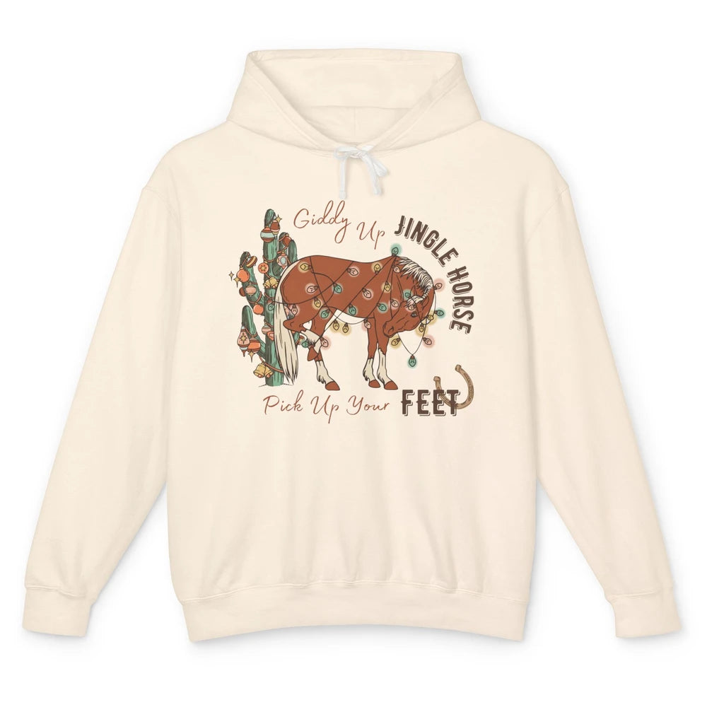 Giddy Up Jingle Horse Pick Up Your Feet Christmas Lights Unisex Lightweight Hoodie