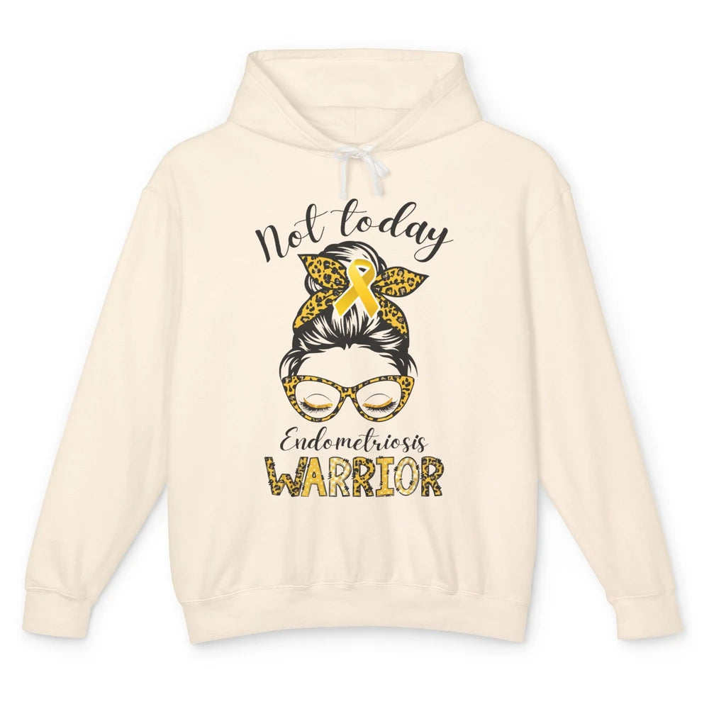 Endometriosis Awareness Leopard Messy Bun Not Today Warrior Unisex Lightweight Hoodie