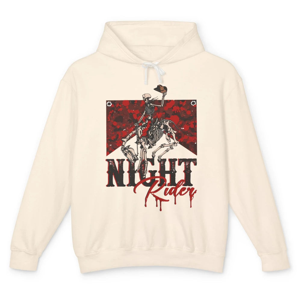 Cowboy Skeleton Bucking Horse Night Rider Western Halloween Unisex Lightweight Hoodie