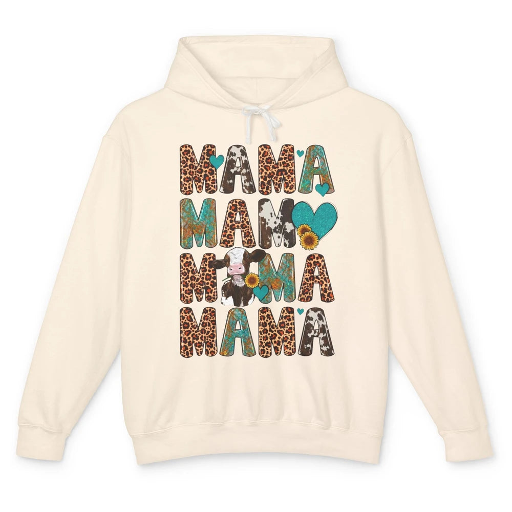 Leopard Sunflower Heifer Cow Mama Western Country Cattle Mom Unisex Lightweight Hoodie