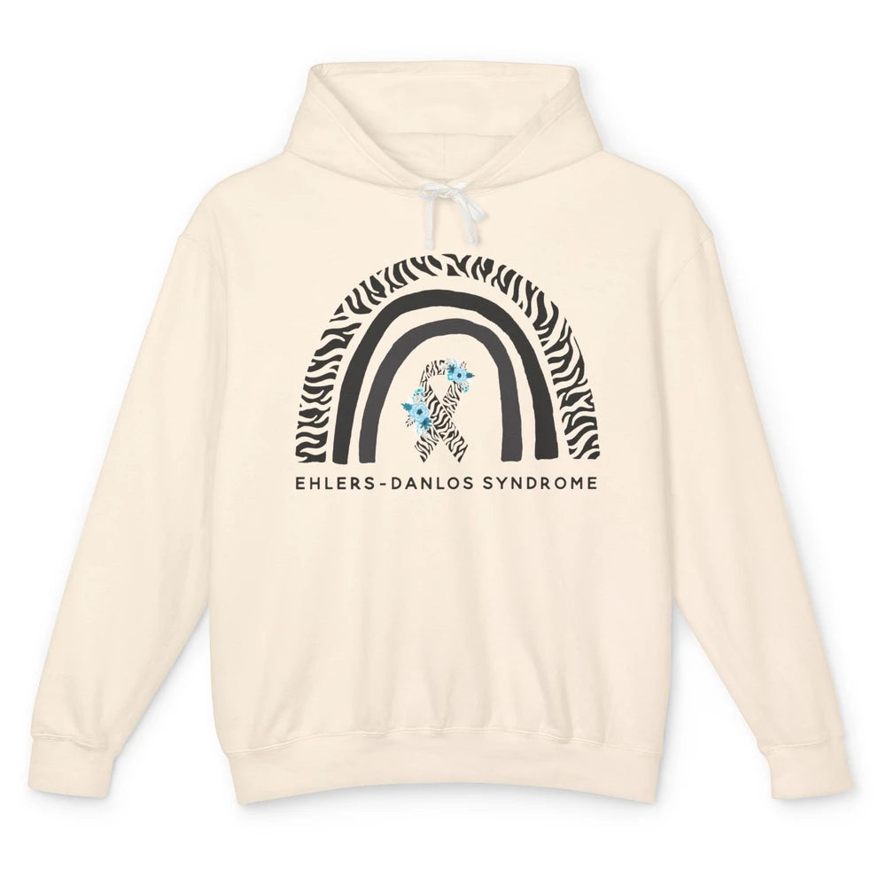 Ehlers Danlos Syndrome Awareness EDS Zibra Ribbon Rainbow Unisex Lightweight Hoodie