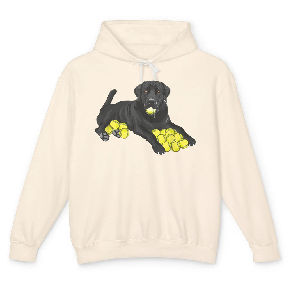 Funny Black Labrador Retriever Dog Play Tennis Balls Player Unisex Lightweight Hoodie