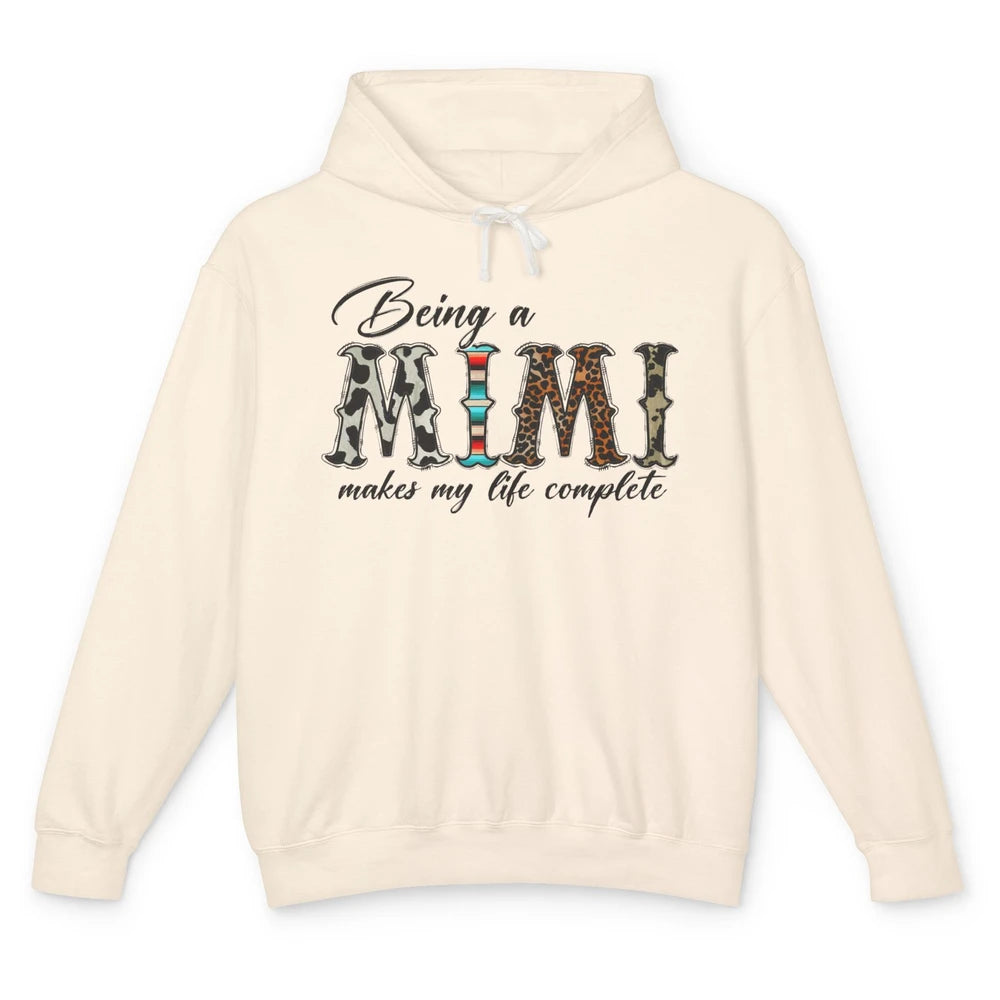 Leopard Being A Mimi Makes My Life Complete Grandma Western Unisex Lightweight Hoodie