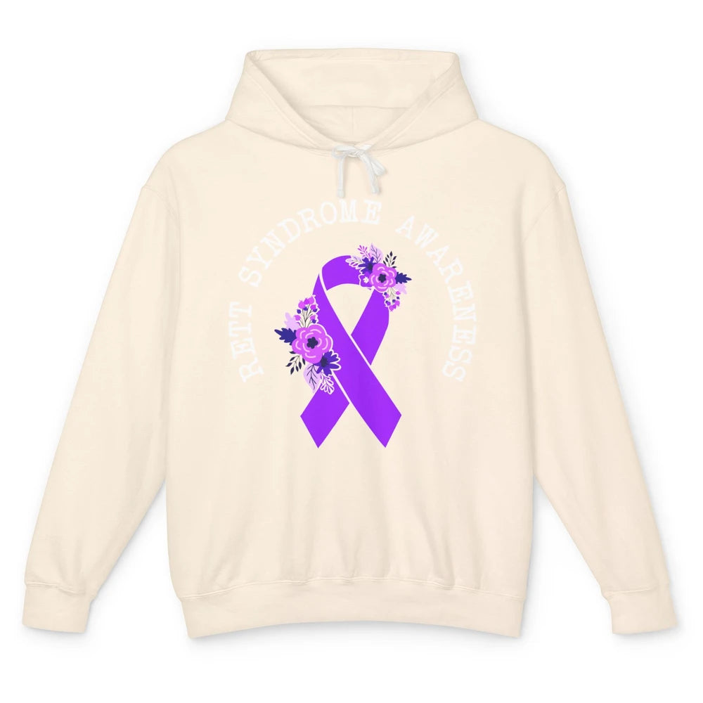 Rett Syndrome Awareness Floral Purple Ribbon Rainbow Unisex Lightweight Hoodie