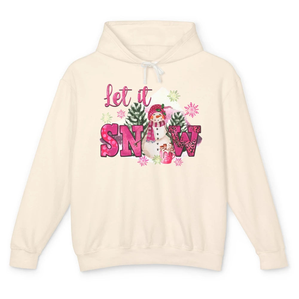 Retro Pink Christmas Snowman Let It Snow Winter Cozy Season Unisex Lightweight Hoodie