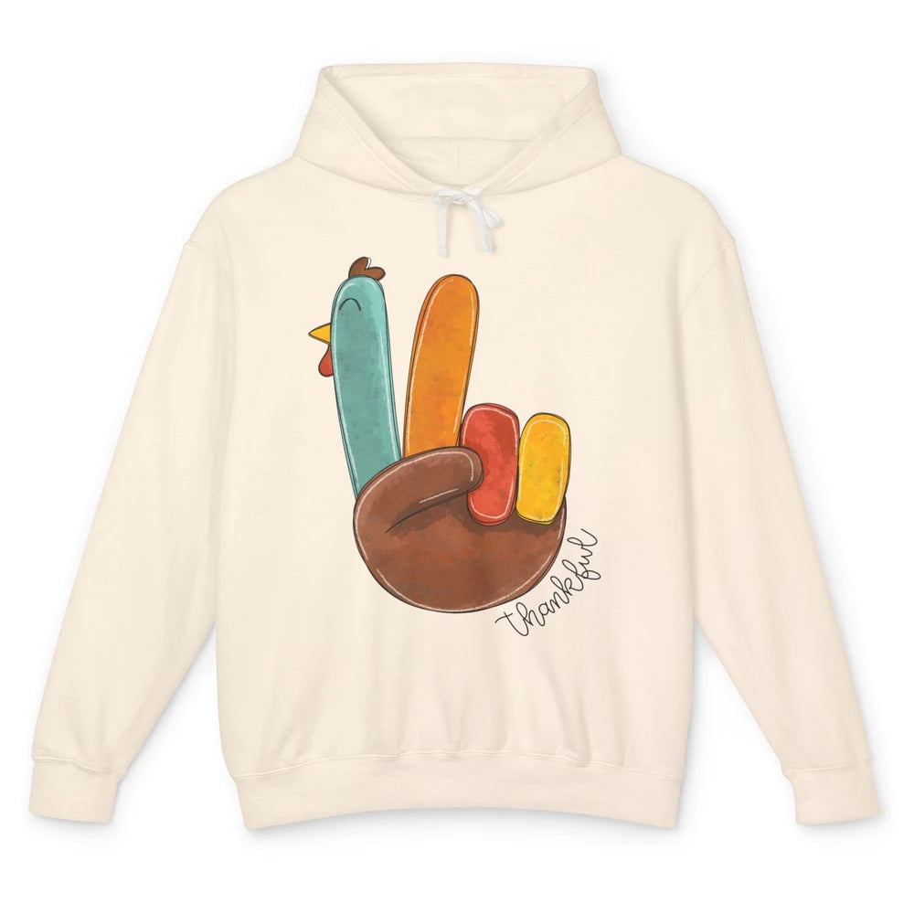 Funny Turkey Peace Sign Thankful Thanksgiving Gift Halloween Unisex Lightweight Hoodie