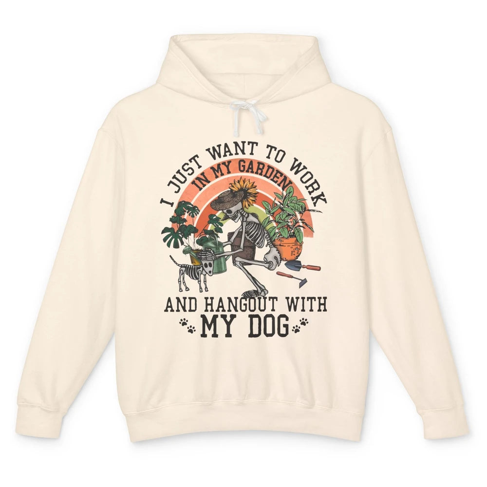 Retro Skeleton Gardening In The Garden Hang Out With My Dog Unisex Lightweight Hoodie