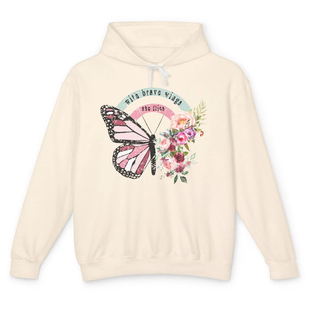 Retro Vintage Floral Butterfly With Brave Wings She Flies Unisex Lightweight Hoodie