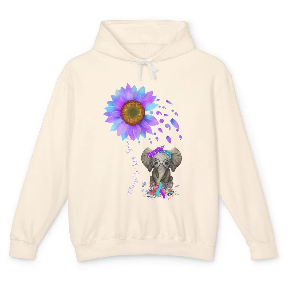 Sunflower Elephant Suicide Prevention Choose To Keep Going Unisex Lightweight Hoodie