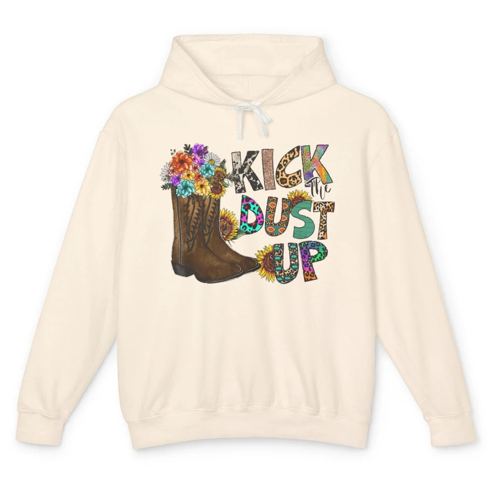 Floral Cowgirl Boots Kick Dust Up Sunflower Leopard Rodeo Unisex Lightweight Hoodie