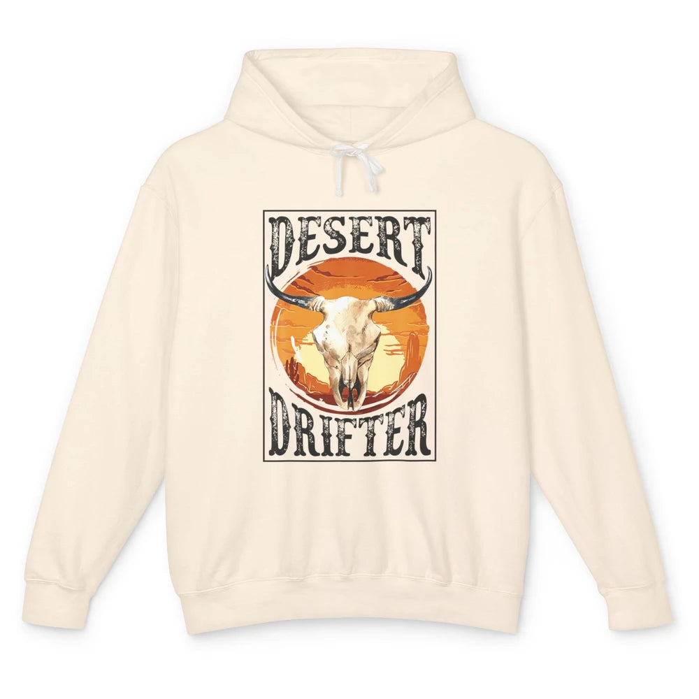 Bull Skull Sunset Desert Drifter Cowboy Rodeo Western Retro Unisex Lightweight Hoodie