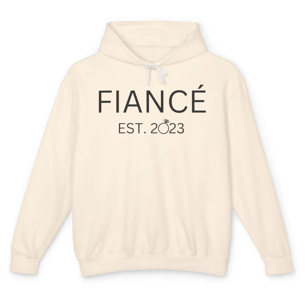 Fiance Est 2023 Future Groom Engagement Bachelorette Gift Unisex Lightweight Hoodie