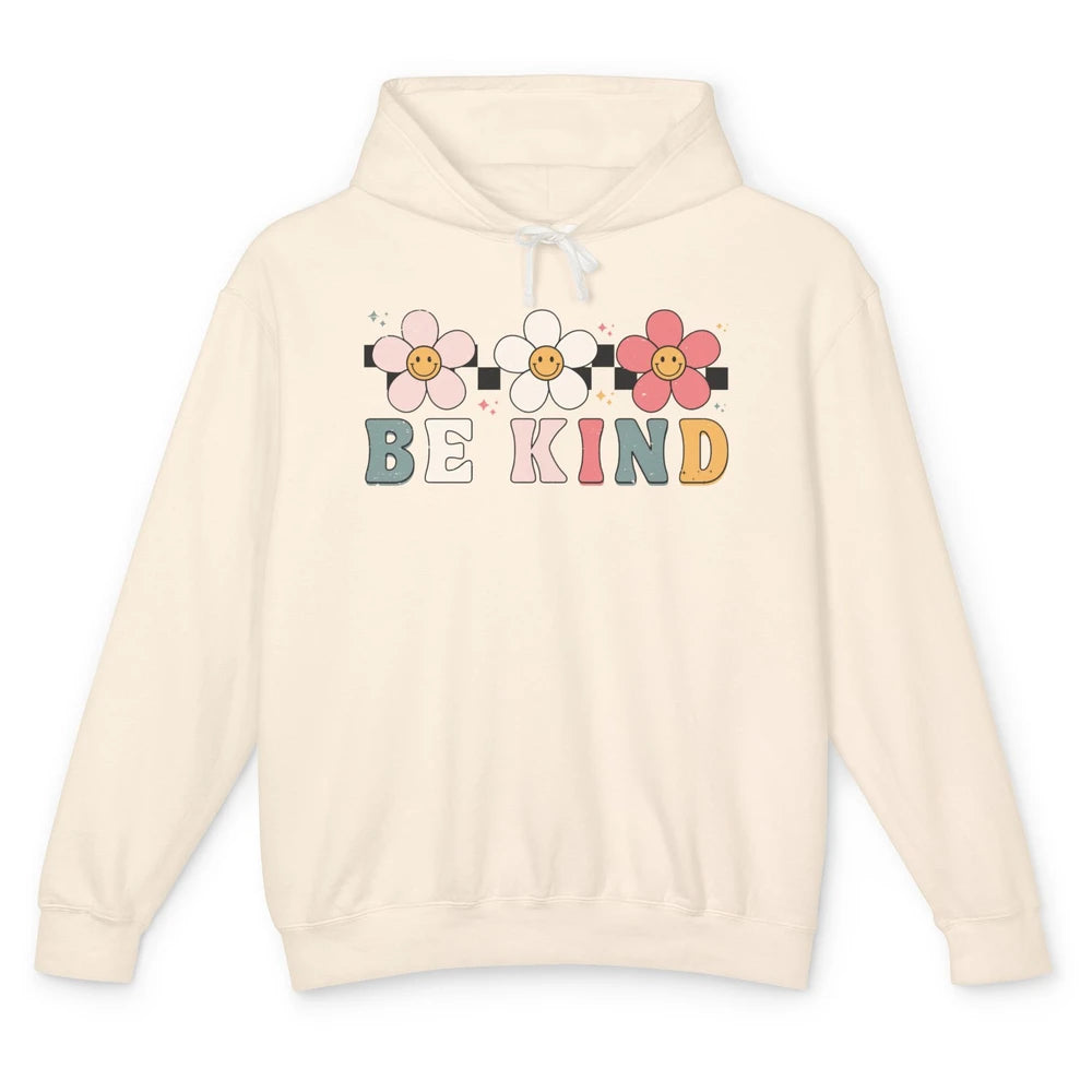 Be Kind Smiling Face Daisy Boho Mental Health Matter Retro Unisex Lightweight Hoodie