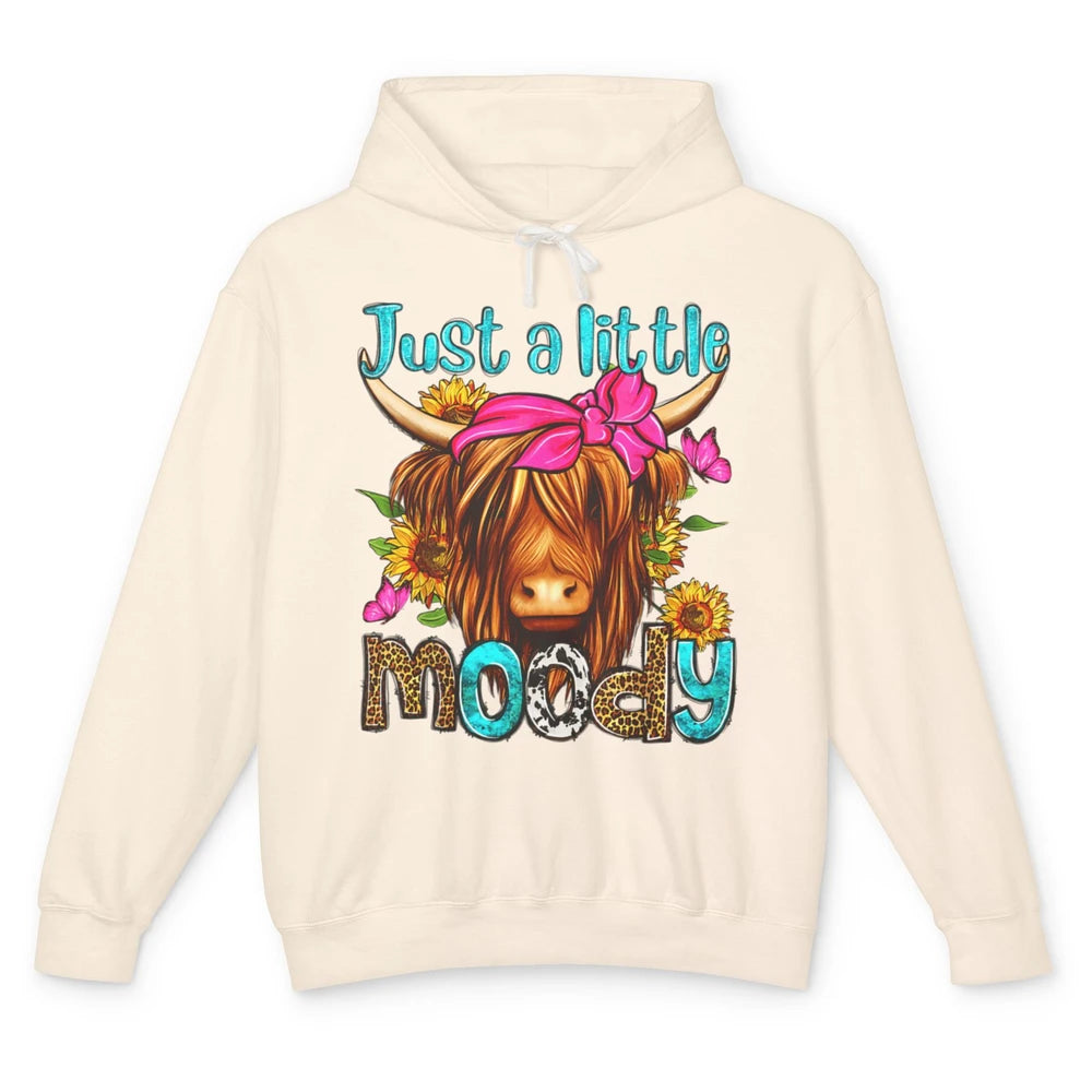 Just Little Moody Cute Western Highland Cow Heifer Sunflower Unisex Lightweight Hoodie