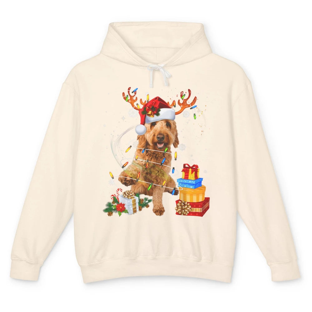 Merry Christmas Goldendoodle Dog Reindeer Xmas Lights Puppy Unisex Lightweight Hoodie