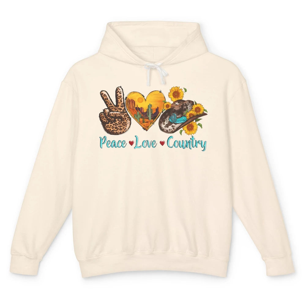 Retro Sunflower Peace Love Country Cowgirl Boots Western Unisex Lightweight Hoodie