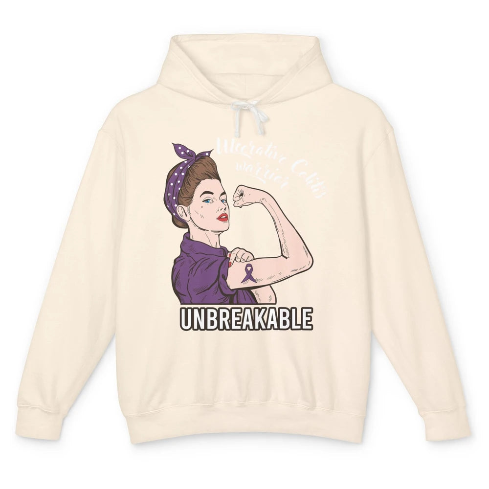 Ulcerative Colitis Warrior Unbreakable With Strong Woman Unisex Lightweight Hoodie