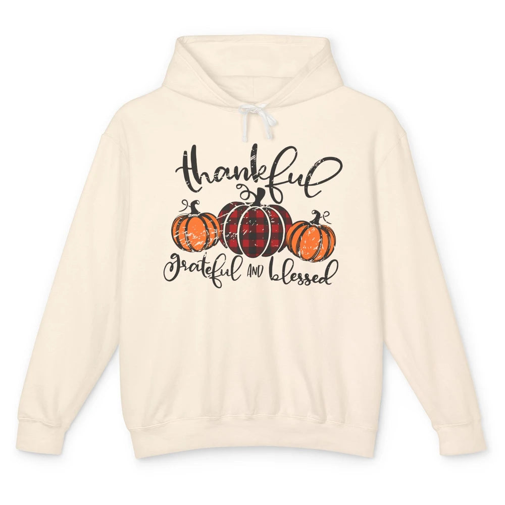 Vintage Grateful Thankful Blessed Pumpkin Fall Thanksgiving Unisex Lightweight Hoodie