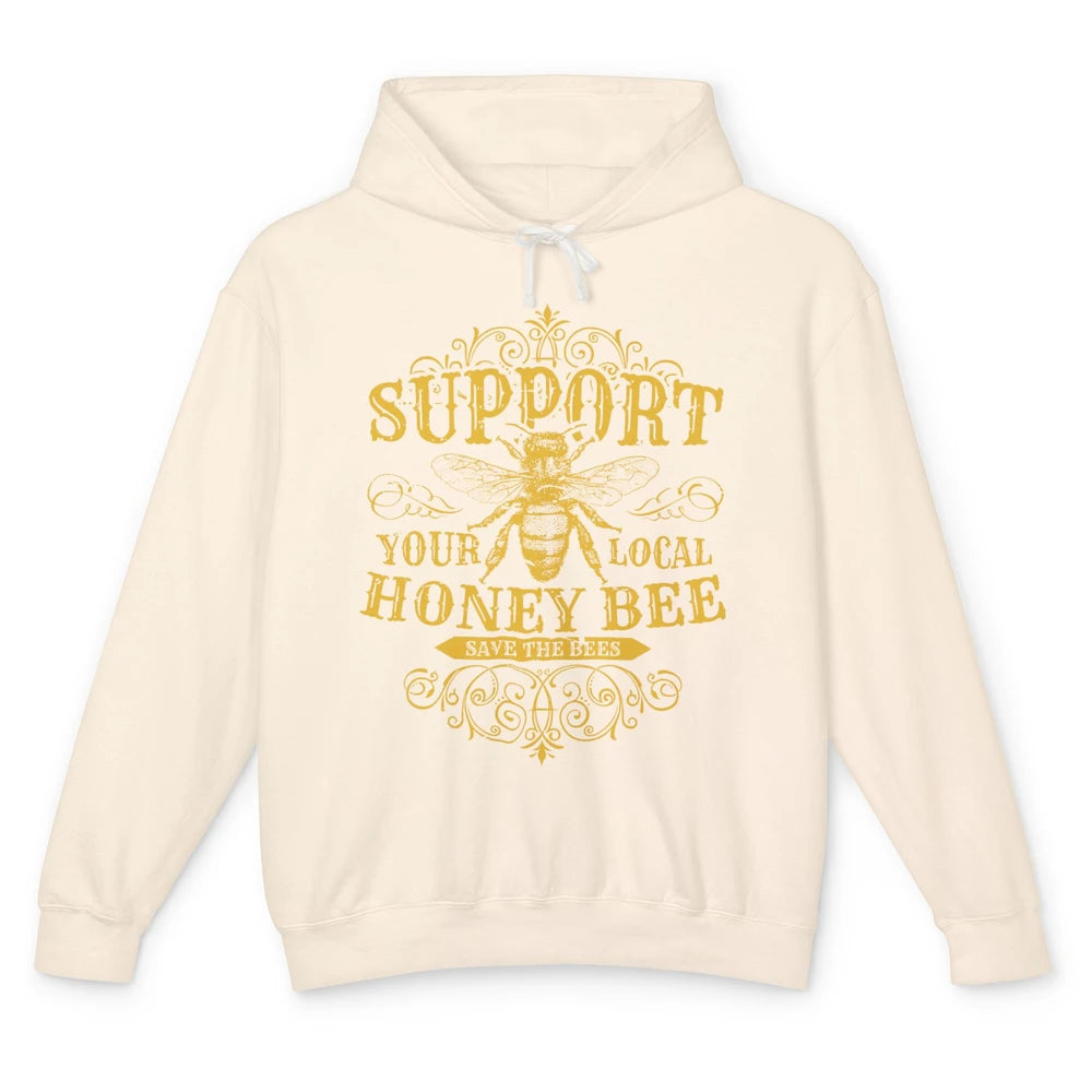 Vintage Beekeeper Support Your Local Honeybee Save The Bees Unisex Lightweight Hoodie