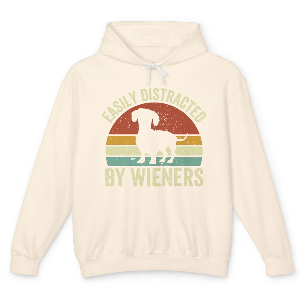 Vintage Dachshund Easily Distracted By Wieners Dog Mom Gift Unisex Lightweight Hoodie