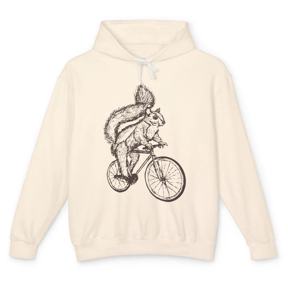 Funny Squirrel Riding A Bicycle Drawn Bike Squirrel Lovers Unisex Lightweight Hoodie